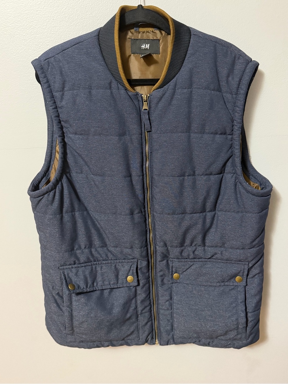 H&M Men’s XL 46R Blue Quilted Utility Vest Full Zip Puffer